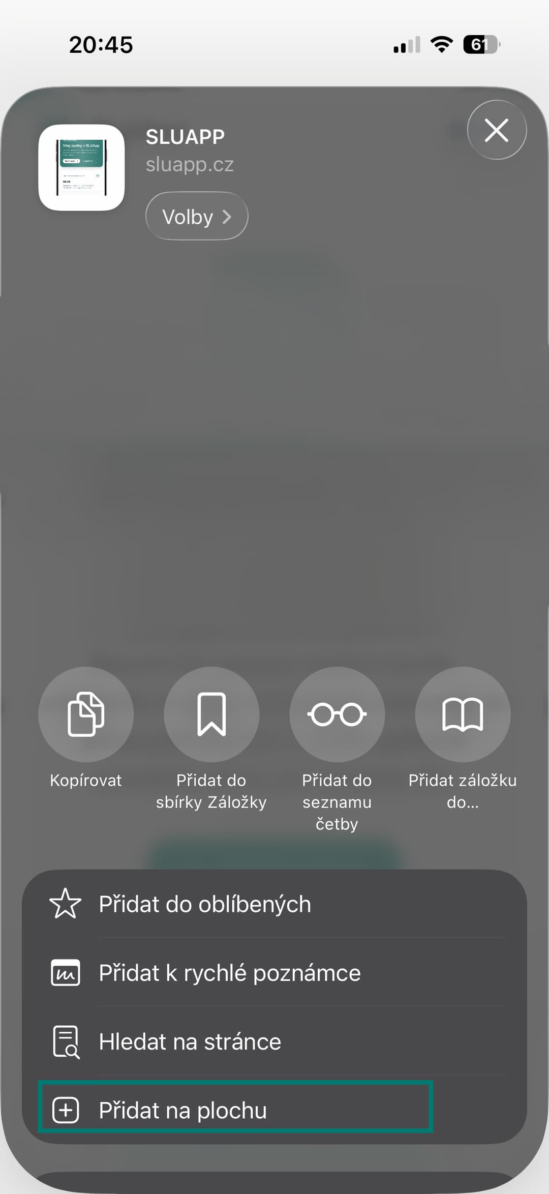 Vyber "Přidat na plochu"